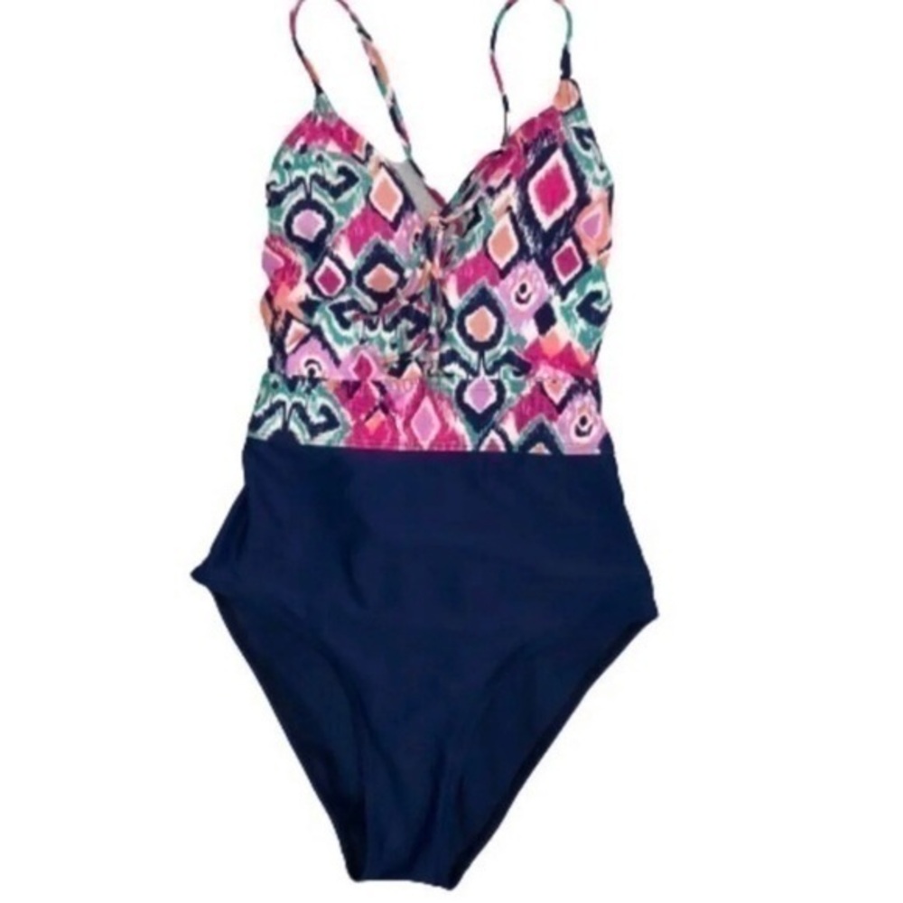 playa blue printed one piece swimsuit S 4-6 euc